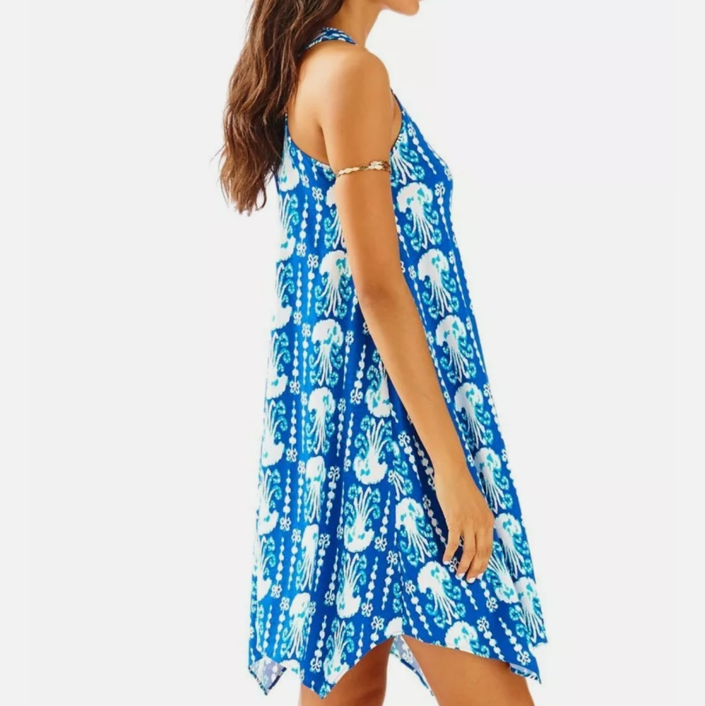 Lilly Pulitzer Melle Dress Indigo Get in Line Blue Sleeveless Racerback White L - Picture 4 of 16